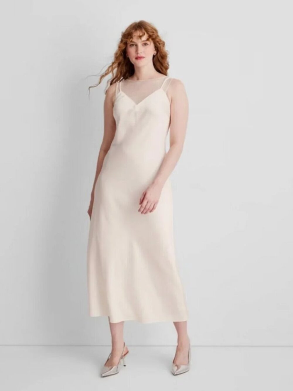 Women's Sleeveless Mixed Media Ankle Slip Dress - Future Collective Cream M
